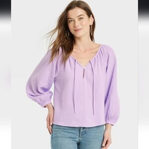 Women's Balloon Long Sleeve Everyday Blouse - Universal Thread Purple XS